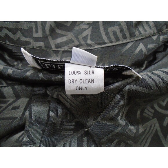 Lili Butler Silk Button Blouse Size Women's Medium Abstract Pattern Shoulder Pad - Picture 9 of 11